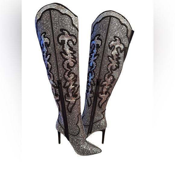 INC International Concepts NWT Sz 6.5 Black Rhinestone Embellished Boots (SH150) - Picture 5 of 15